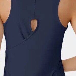 Women's Navy Sleeveless Keyhole Back Tank Top
